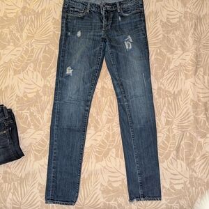 PAIGE Blue Distressed Straight Leg Jeans